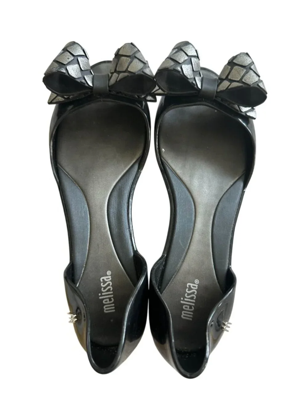 MELISSA Black Silver Bow D’Orsay Flats Size US 7 - Picture 4 of 8